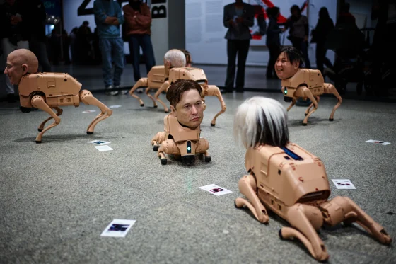 Beeple Unleashes Robot Dogs With Musk, Bezos and Zuckerberg Faces in Berlin